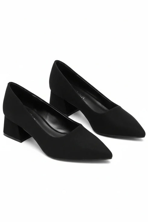 Women's Black Block Heel Court Shoes G-225-3