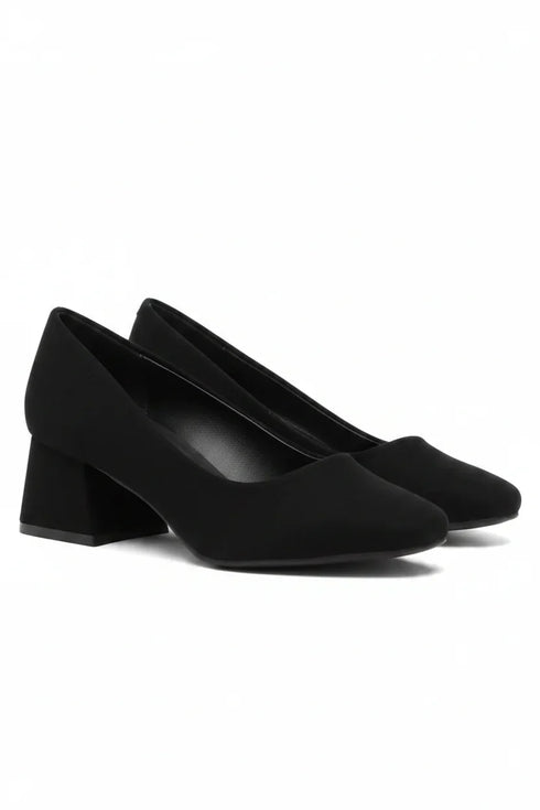 Women's Black Block Heel Court Shoes G-225-3
