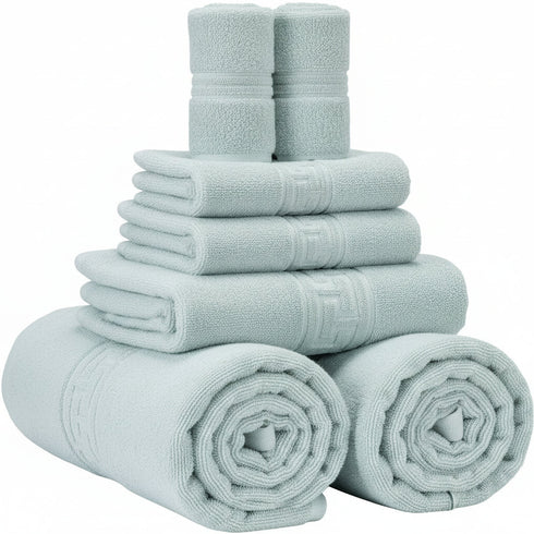 Soft and Premium Egyptian Cotton Towels - 500 GSM Duck Egg, Set of 8