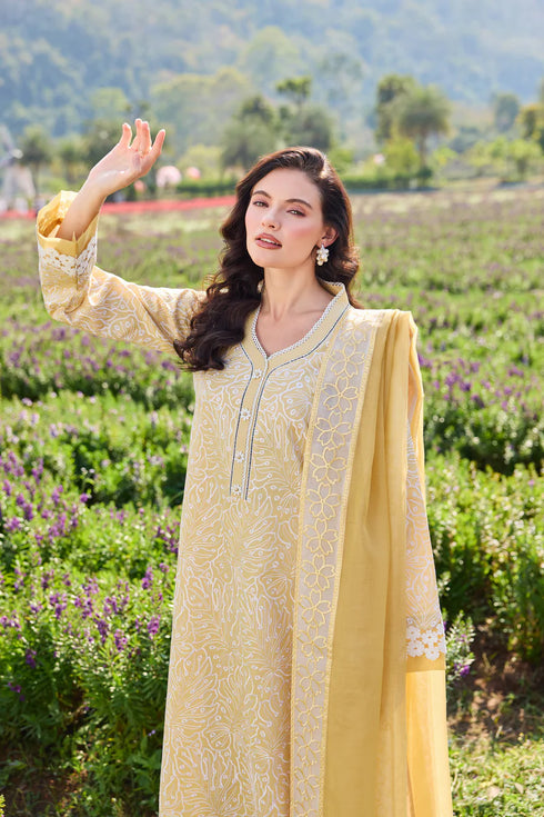 Farasha Embroidered Lawn 3 Piece suit Yellow Daffodil
