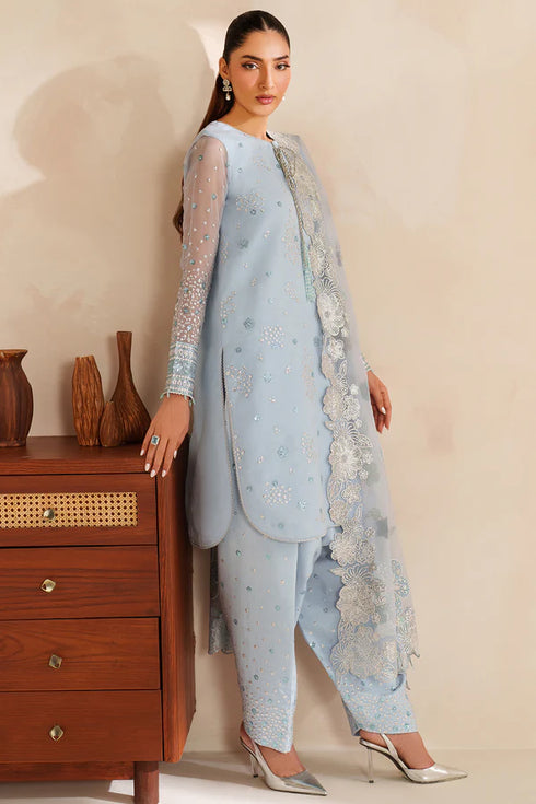 Farasha Embroidered Chiffon Suit Frosted Mist