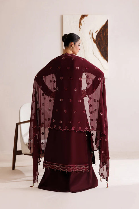 Farasha Embroidered Chiffon Suit Crimson Grace