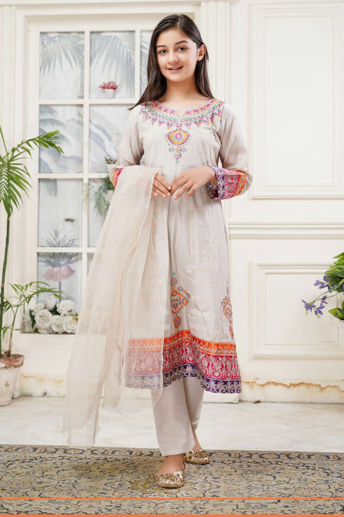 Lush Embroidered Cotton 3 Piece Suit L-133