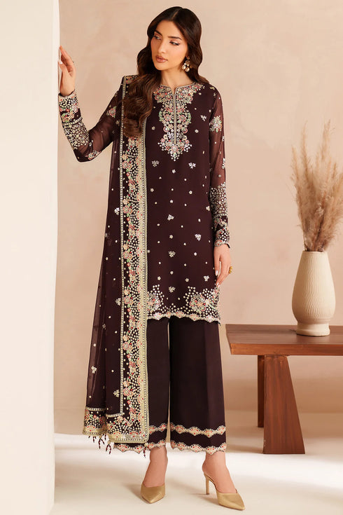 Farasha Embroidered Chiffon Suit Oak Charm