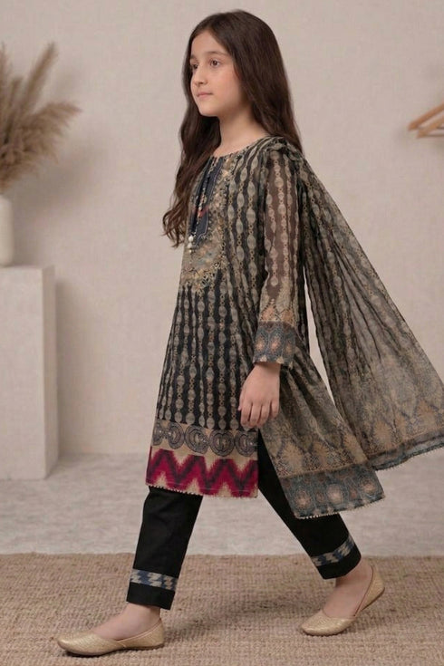 Girls Digital Printed Silk 3PC Suit SMG-01
