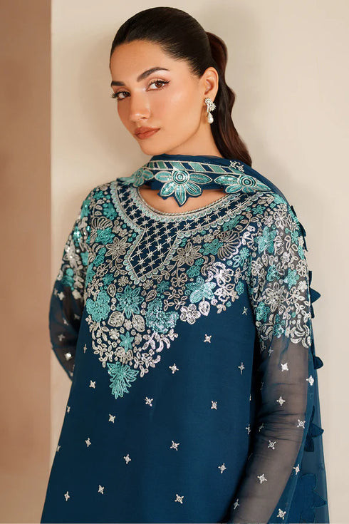 Farasha Embroidered Chiffon Suit Cobalt Haze