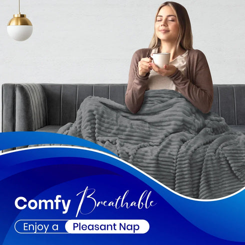 Stripe Fleece Throw Blanket for Sofa & Bed – Soft Warm Lightweight Polyester Blanket