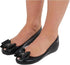 Womens Black Patent Jelly Ballet Flats with Bow – Ladies Comfy Slip-On Shoes Casual Wear Every-Day Jelly Ballerina Pumps