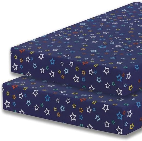 Cot Bed Sheets Super Soft Breathable Polycotton Fitted Sheet - Multi Star Blue