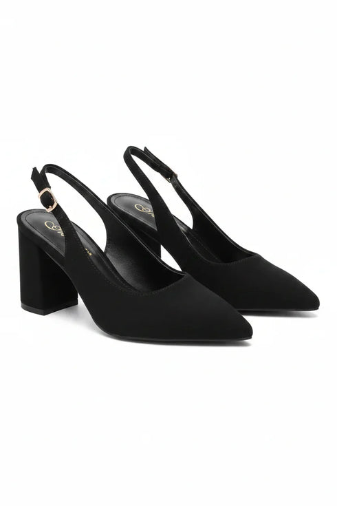 Women's Black Block Heel Slingback Court Shoes G-285-3