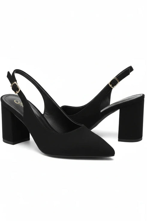 Women's Black Block Heel Slingback Court Shoes G-285-3