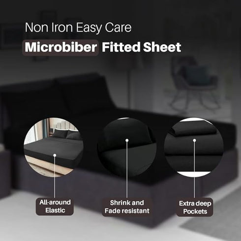 Shrinkage and Fade Resistant Deep Fitted Microfiber Sheets 30cm- Black