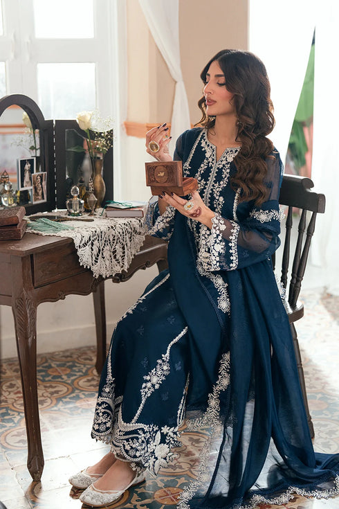 Azure Embroidered Khaddi Net Suit Stellar Blue