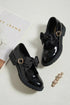 Girls Mary Jane School Shoes with Bow On Strap- Black Patent
