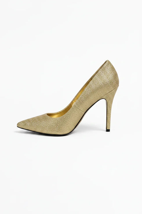 Gold Glitter Stiletto High Heel Court Shoes Pointed Toe 4.5 Inch — BS-12924
