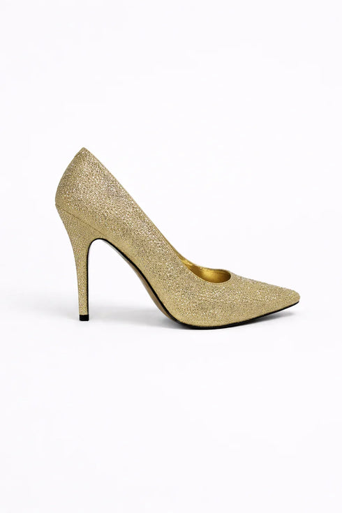Gold Glitter Stiletto High Heel Court Shoes Pointed Toe 4.5 Inch — BS-12924