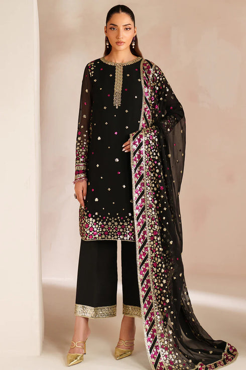 Farasha Embroidered Chiffon Suit Black Cascade