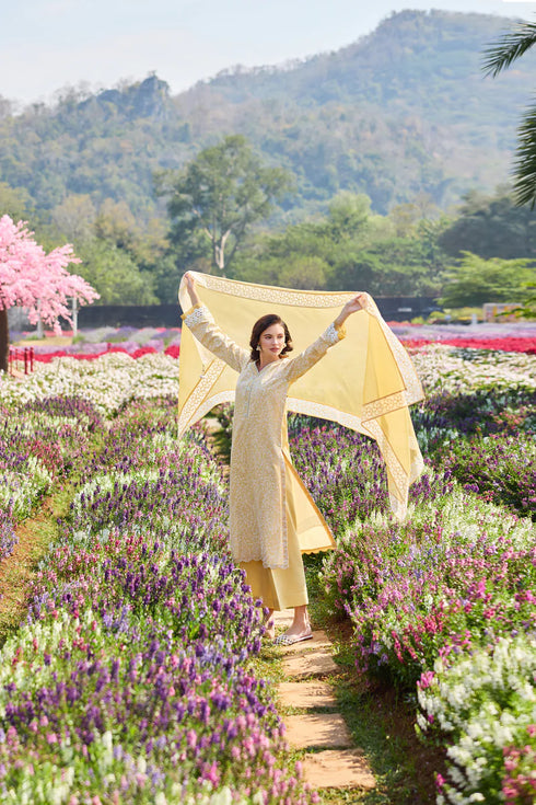 Farasha Embroidered Lawn 3 Piece suit Yellow Daffodil
