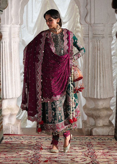 Hussain Rehar Embroidered Korean Raw Silk Suit Morni