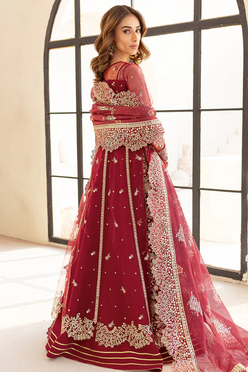 Farasha Embroidered Net Suit Carmine Allure
