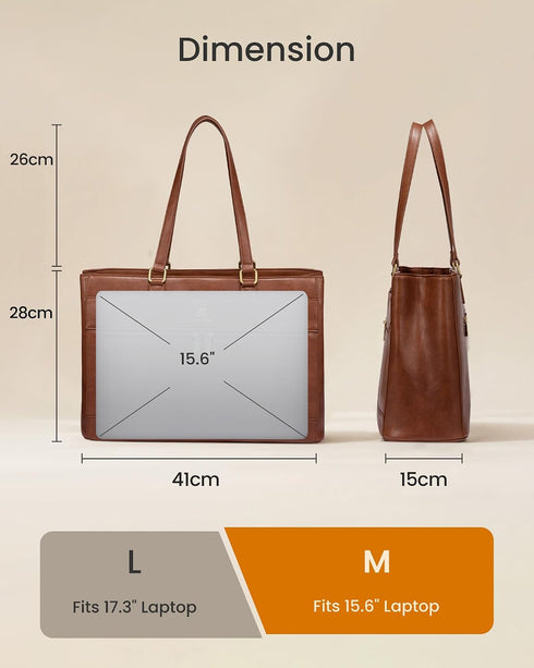 LOVEVOOK Women’s Brown Laptop Tote Bag – Vintage PU Leather Work Handbag