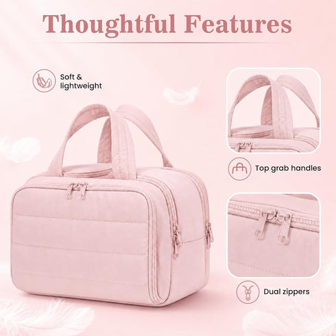 Pnrskter Large Pink Makeup & Toiletry Bag for Women – 4 Compartments with Wet and Dry Storage