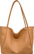 LassZone Khaki Large Vegan Leather Tote Bag for Women with Inner Zip Pocket
