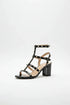 Women's Black Patent Gladiator Block Heel Sandals Multi Strap Open Toe BS-7