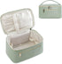 Women’s Large Green Travel Makeup Bag – PU Leather Cosmetic Case with Brush Compartment and Carry Handle