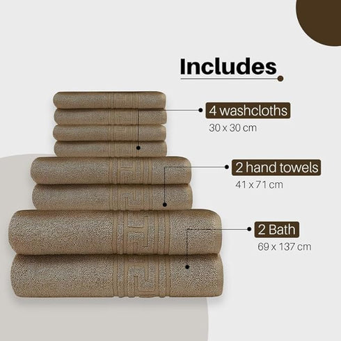 Soft and Premium Egyptian Cotton Towels - 500 GSM Brown, Set of 8