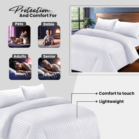 Bedding Set Brushed Microfiber Satin Stripes Easy Care Duvet Cover with Pillowcases - White