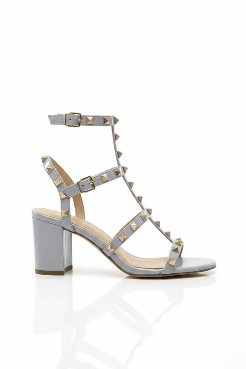 Women's White Patent Gladiator Block Heel Sandals Multi Strap Open Toe BS-7