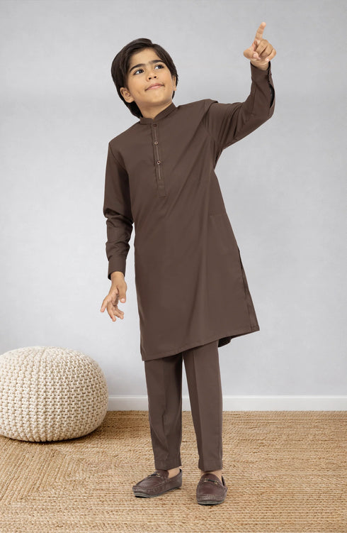 MTJ CHOCOLATE BROWN BLENDED KURTA PYJAMA