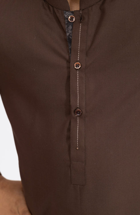 MTJ CHOCOLATE BROWN BLENDED KURTA PYJAMA