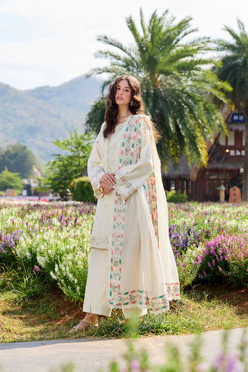 Farasha Embroidered Lawn 3 Piece Suit Whisper Ivory