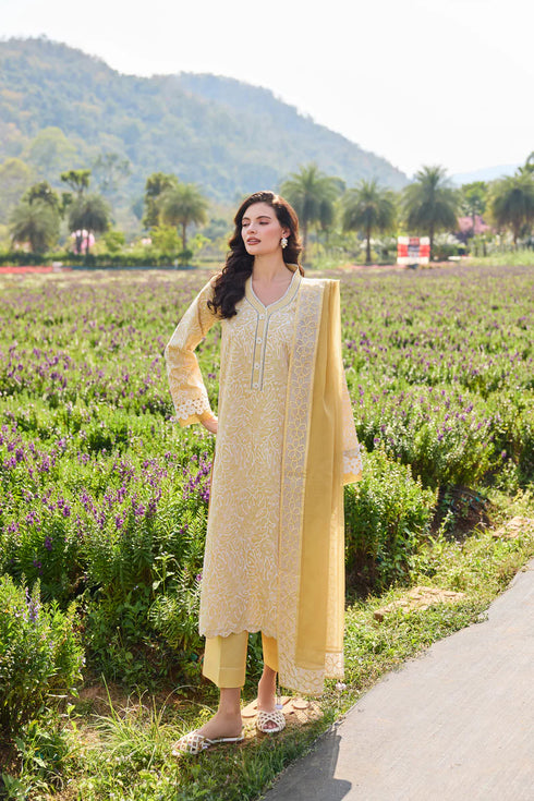 Farasha Embroidered Lawn 3 Piece suit Yellow Daffodil