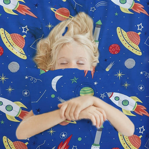 100% Cotton Kids Children's Bedding Set Reversible Duvet Cover with Pillowcase - Space Blue