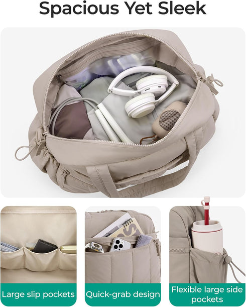BAGSMART 24L Women’s Camel Gym & Travel Bag with Wet Pocket – Weekend Overnight Cabin Holdall with Trolley Sleeve