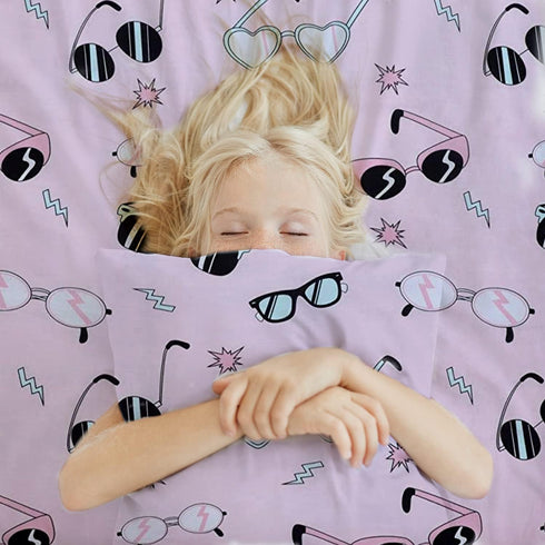 100% Cotton Kids Children's Bedding Set Reversible Duvet Cover with Pillowcase-Funky Pink