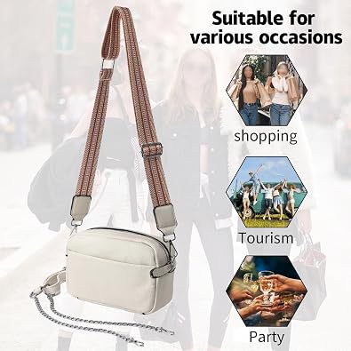 Women’s Ivory Small PU Leather Crossbody Camera Bag with Two Straps