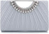 OPLERT Women’s Silver Pleated Satin Evening Clutch Bag with Pearl Handle and Chain Strap