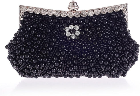 HONGCI Faux Black Pearl Rhinestone Clutch Bag – Women’s Bridal Wedding and Prom Evening Handbag