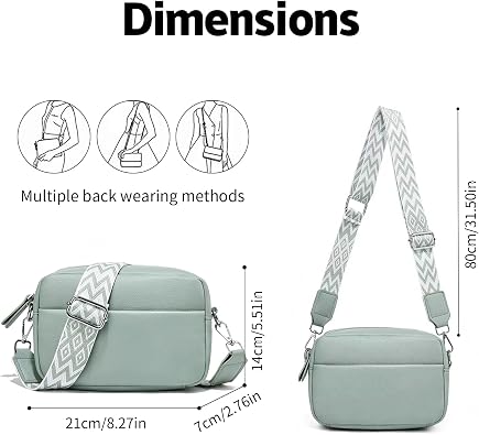 Women’s Light Green Small PU Leather Crossbody Camera Bag with Two Straps
