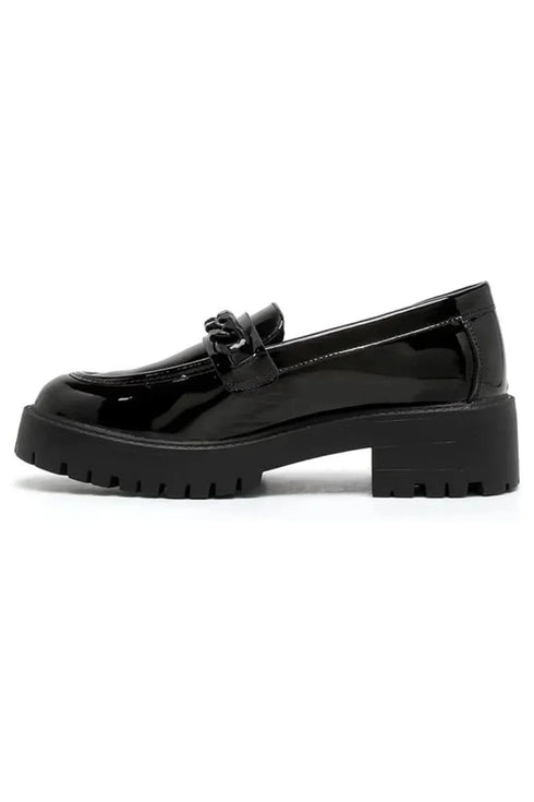 Girls' Back to School Black Patent Loafers 22983 — Chain Detailing