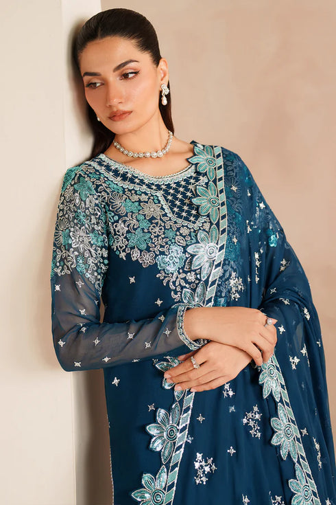 Farasha Embroidered Chiffon Suit Cobalt Haze