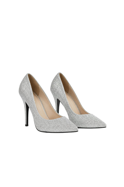 Silver Glitter Pointed Toe Stiletto High Heel Court Shoes 5 Inch – BS-12923