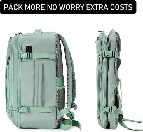 ECOHUB 20L Ryanair Cabin Light Green Backpack – 40 × 20 × 25 cm Beige Underseat Bag with USB Port