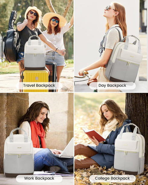 LOVEVOOK Women’s Light Grey 15.6-Inch Laptop Backpack – USB Port and Anti-Theft Pocket