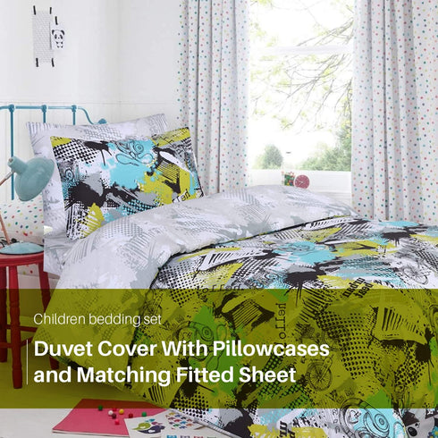 100% Cotton Kids Children's Bedding Set Reversible Duvet Cover with Pillowcase-Urban Beats