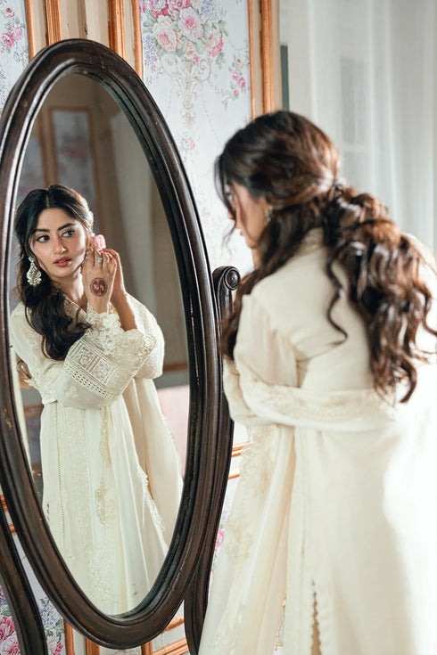 Azure Embroidered Net Suit Ivory Petal